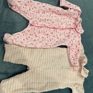Lot of 2 Petit Bateau 1m / 54cm velour and knit pink Footies stretchies